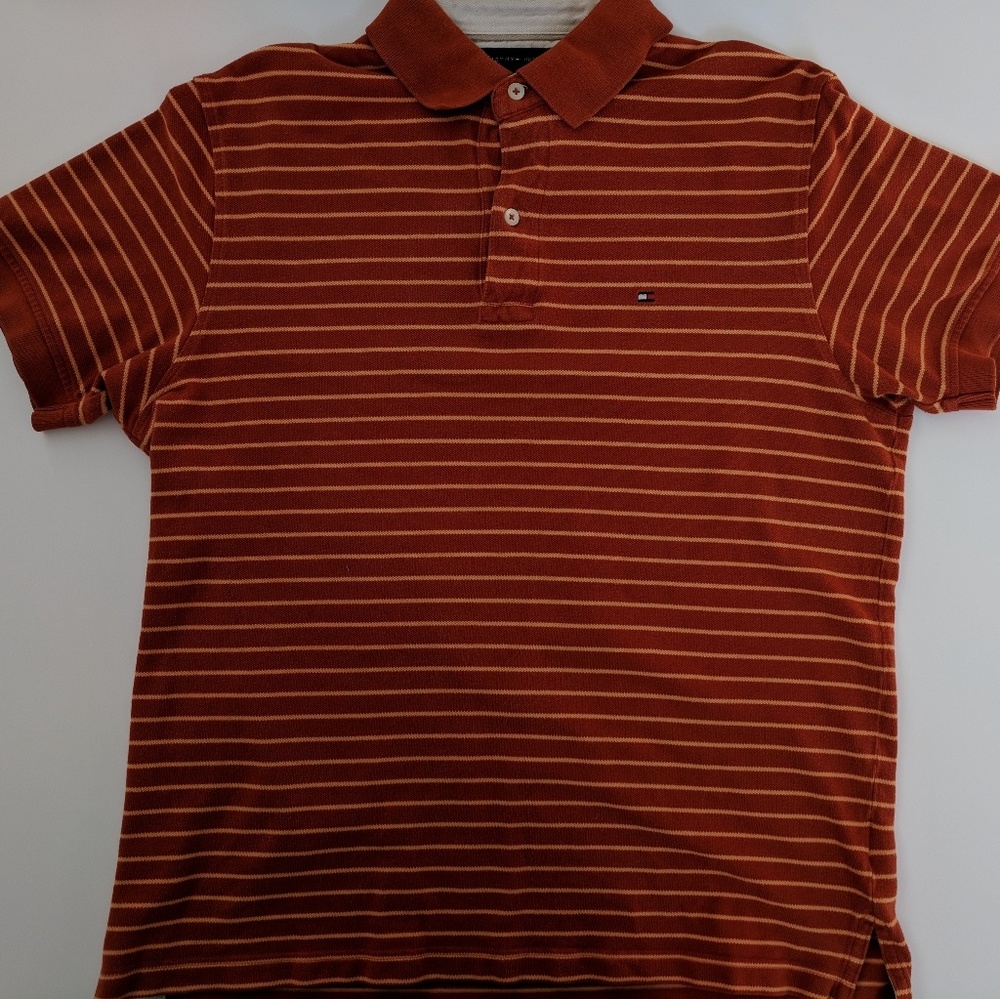 Orange vertical striped Tommy Hilfiger polo